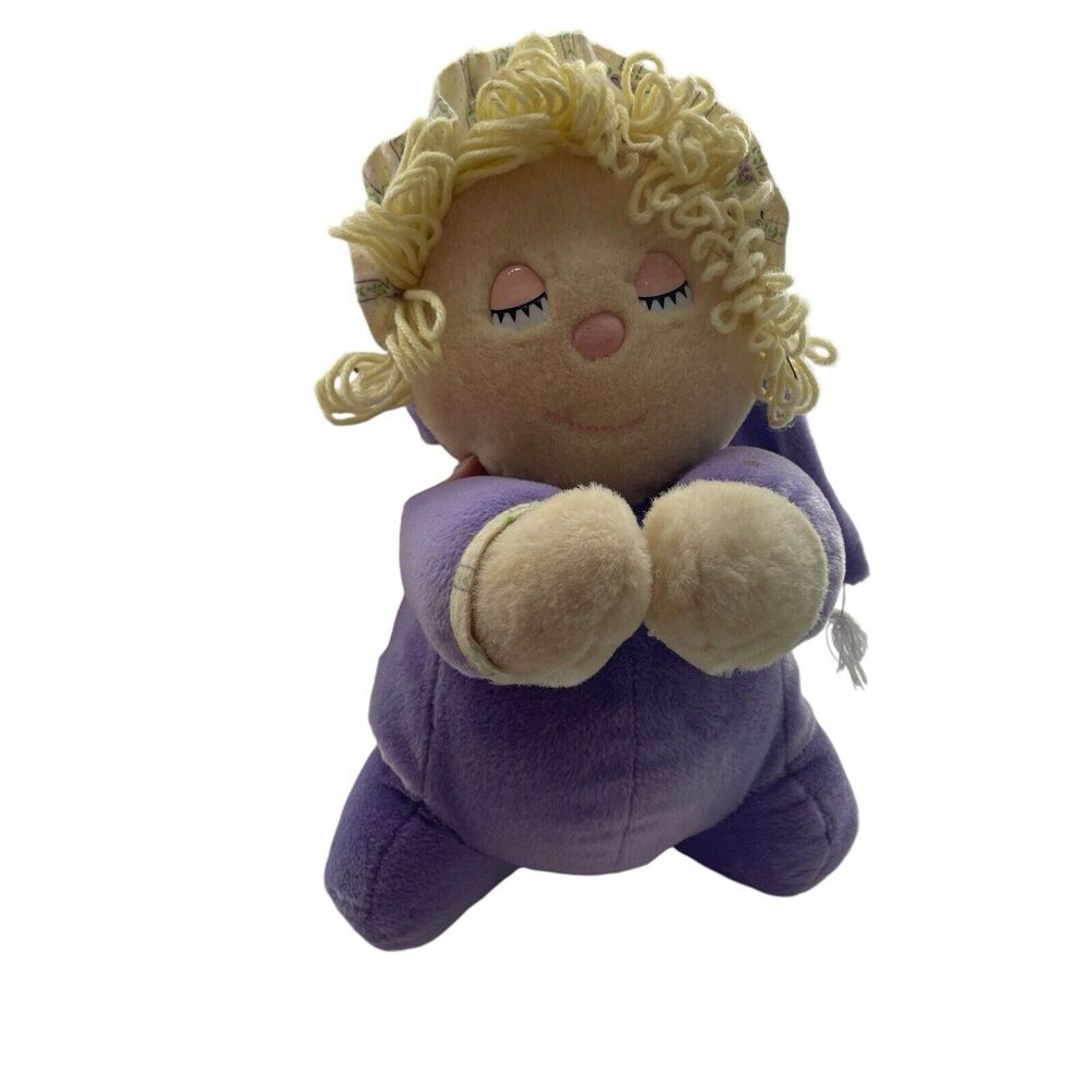 Vtg TB TRADING CO Purple Kneeling Blonde Girl Doll Praying Stuffed Plush RARE